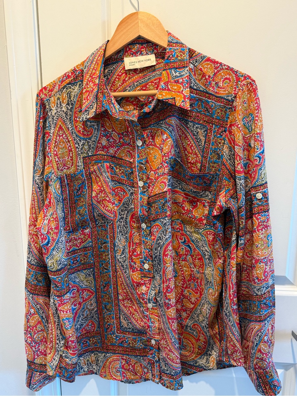 Jones New York Sport Paisley Scarf Print Button Down Shirt